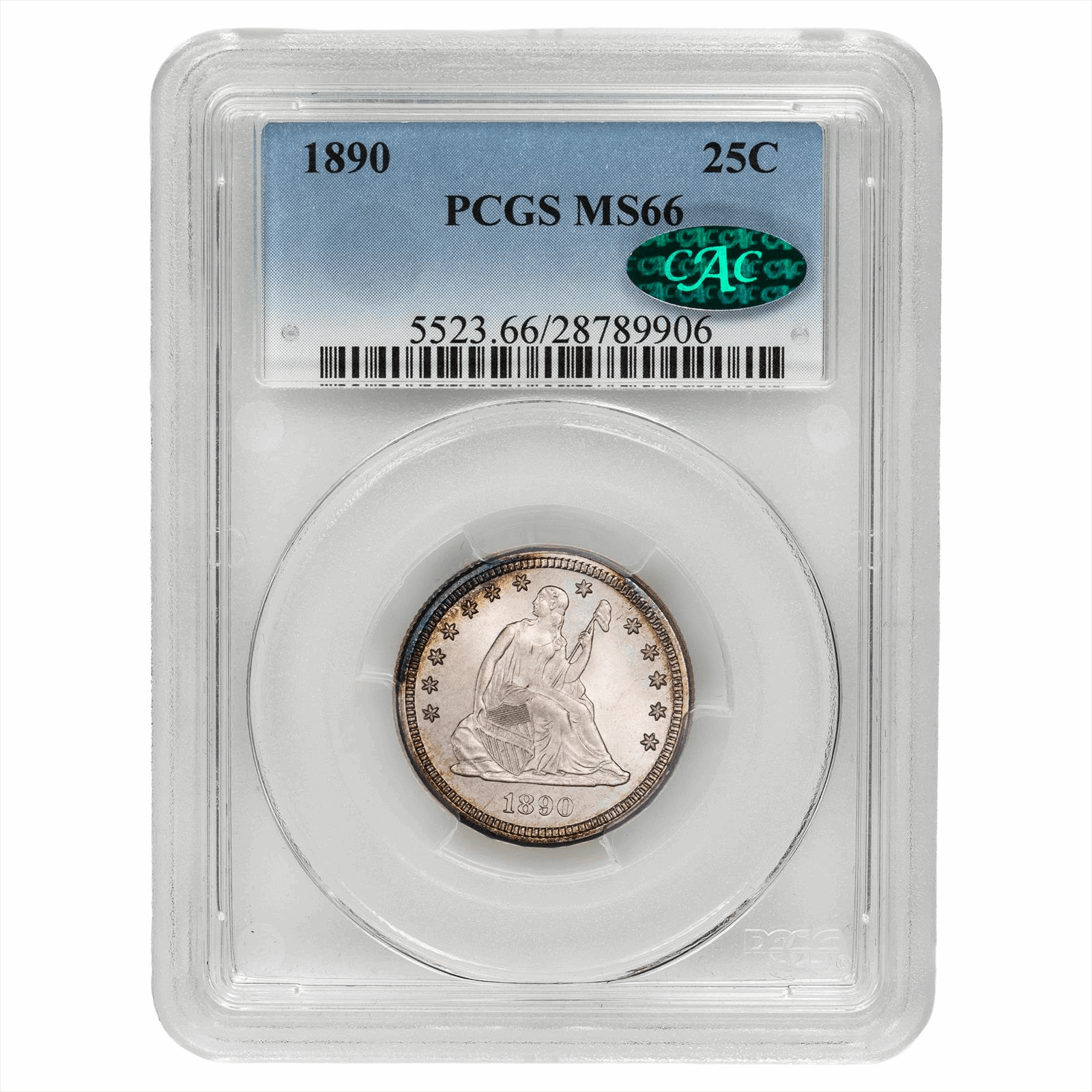 1890 Seated Liberty Quarter 25C PCGS MS 66 CAC