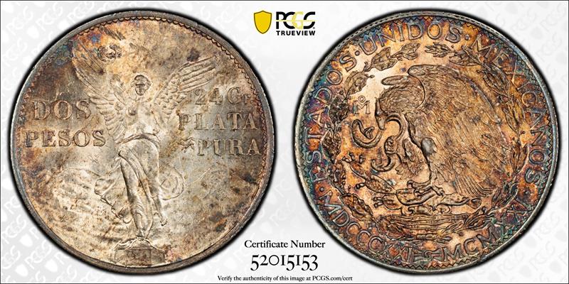1921 Mexico Centennial 2 Peso KM-462 PCGS MS 62