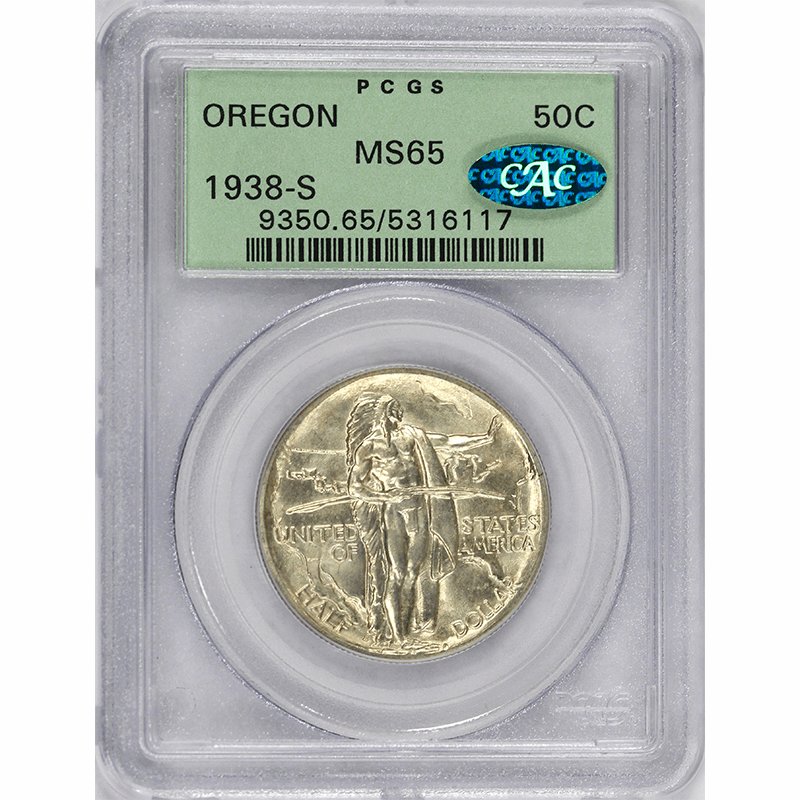 1938-S 50 Oregon Classic Commemorative - PCGS MS65 CAC - OGH - Old Green Holder