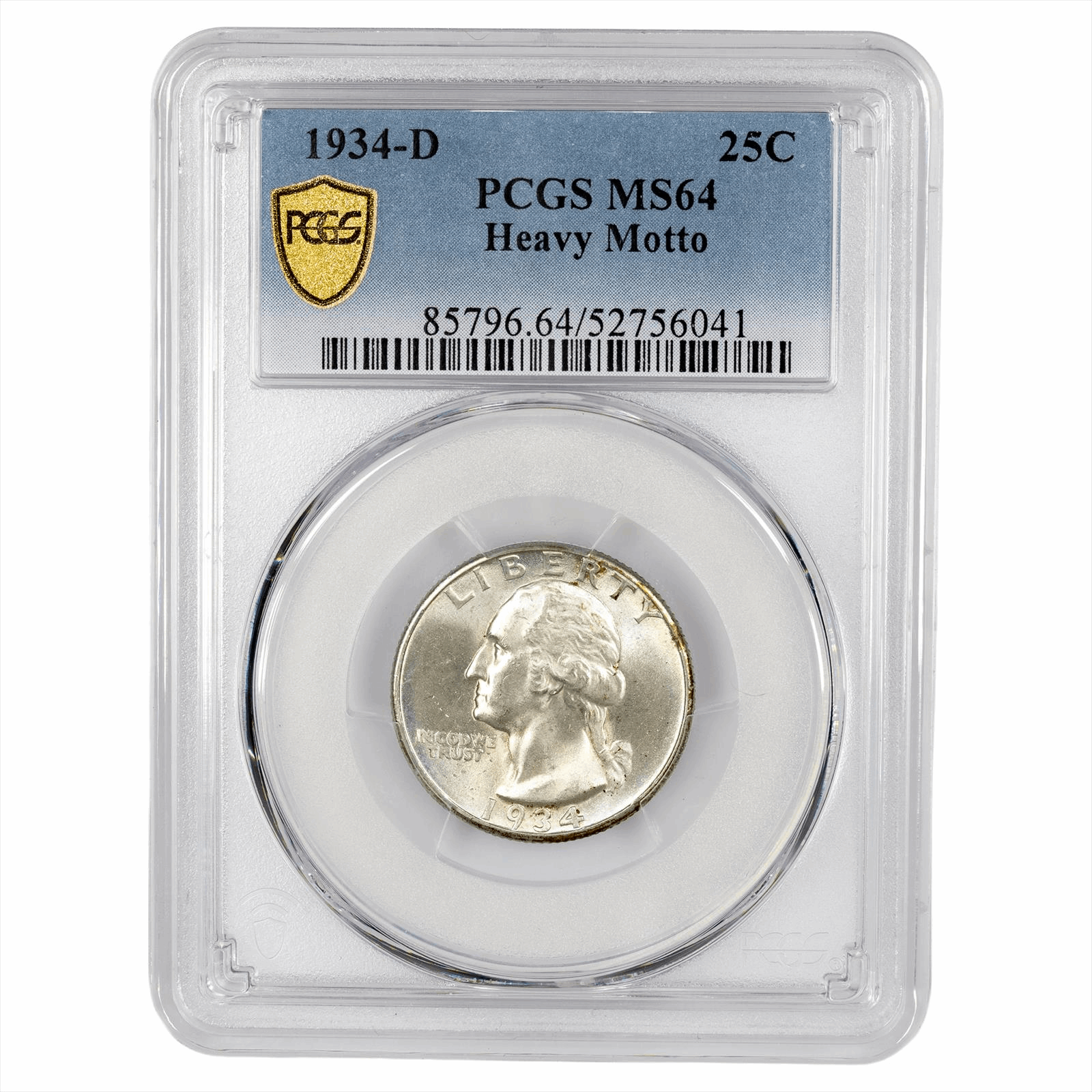 1934-D Heavy Motto Washington Quarter 25C PCGS MS 64
