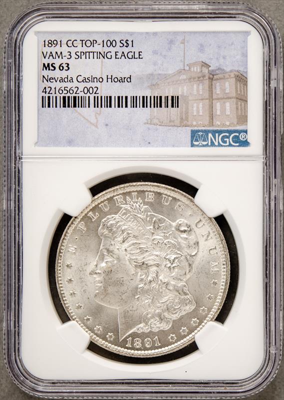 1891-CC $1 VAM 3 Spitting Eagle TOP 100 NGC MS63