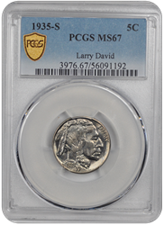 1935-S 5C Buffalo Nickel PCGS  #3596-1 MS67