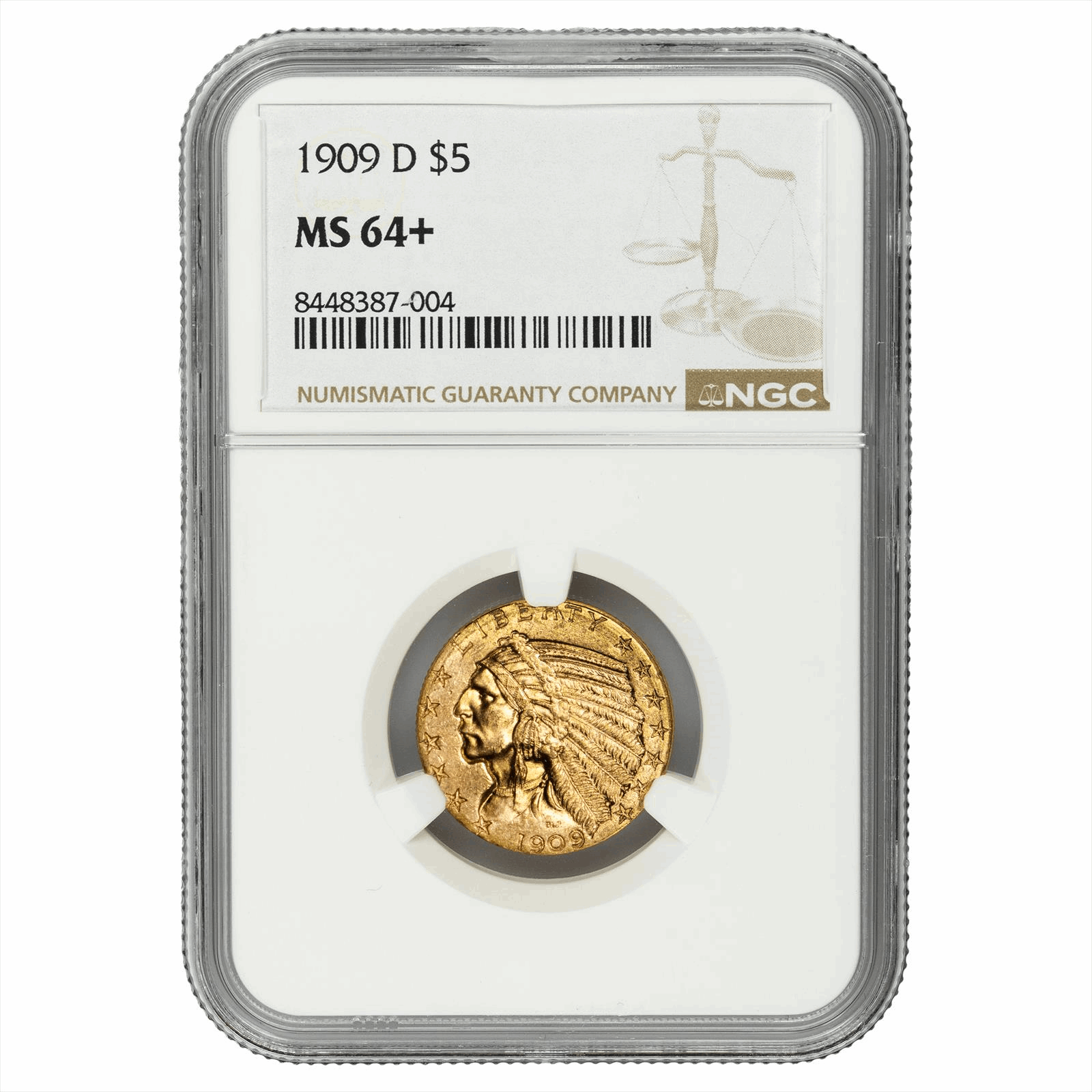 1909D Indian Head Half Eagle $5 NGC MS 64+