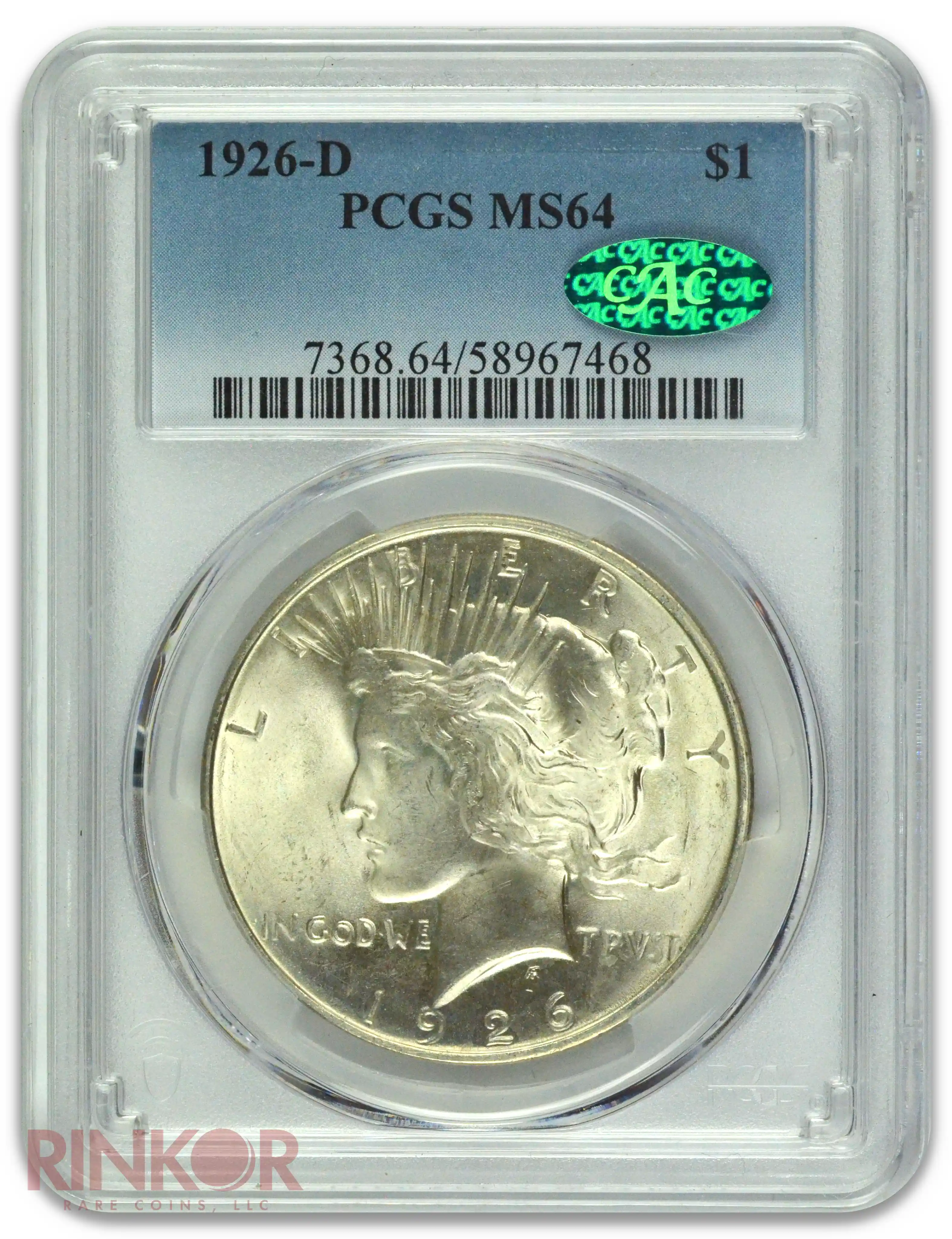 1926-D $1 Peace Dollar PCGS MS 64 CAC