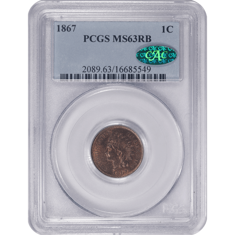 1867 Indian Small Cent, PCGS MS63RB CAC - Substantial Red Remaining