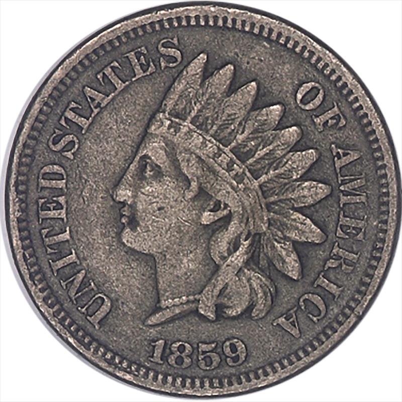 1859 Copper-Nickel Indian Head Cent 1c, Circulated Choice Very Fine