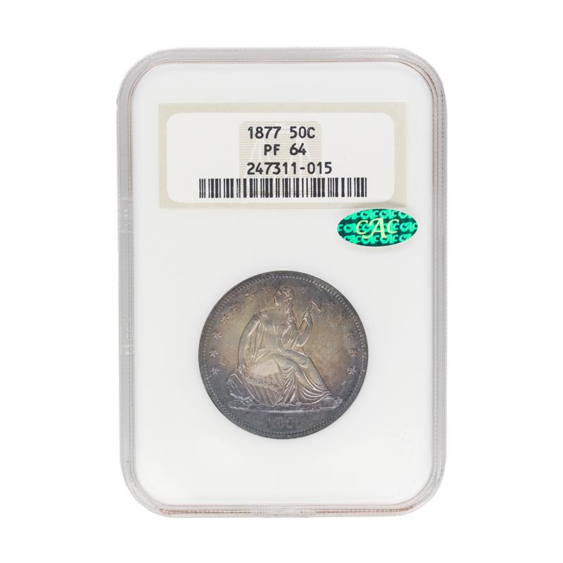 1877 Seated Liberty Half Dollar 50C NGC PR 64 - Old NGC Holder - Toning