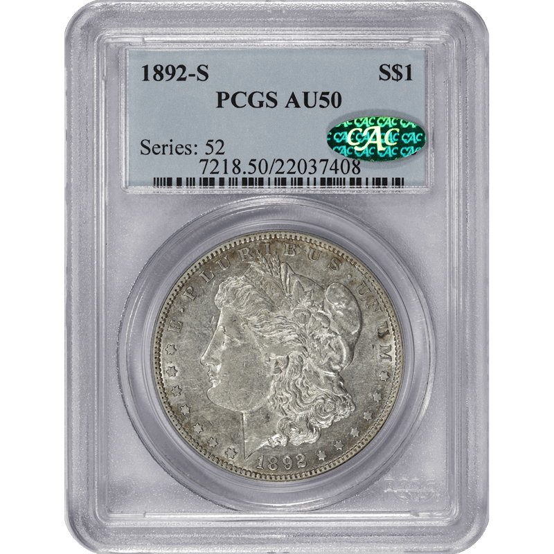 1892-S $1 Morgan Silver Dollar - PCGS AU50 CAC - Rare in Higher Grades
