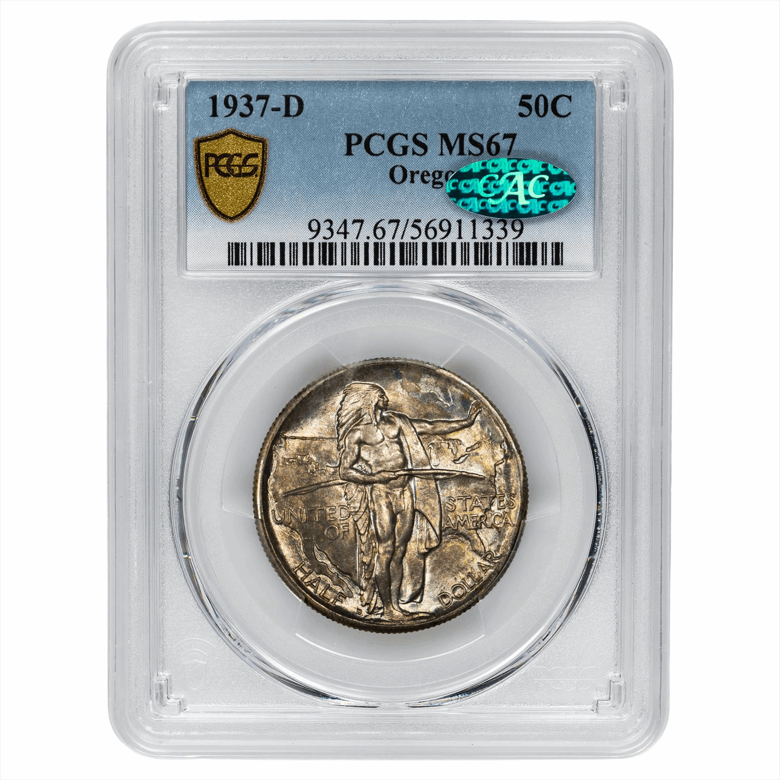 1937-D Oregon Commemorative Half Dollar 50C PCGS MS 67 CAC