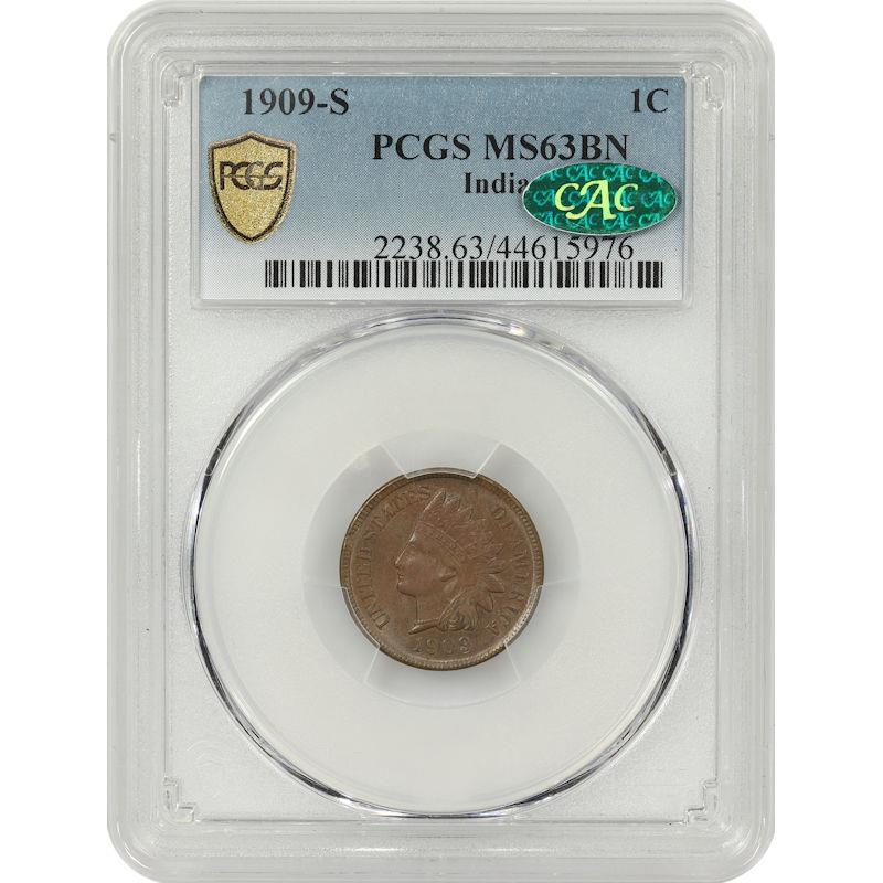 1909-S Indian Head Cent 1C PCGS CAC MS63BN