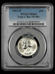 1964 D Washington Quarter PCGS MS64 Type C Reverse FS-901 MS64