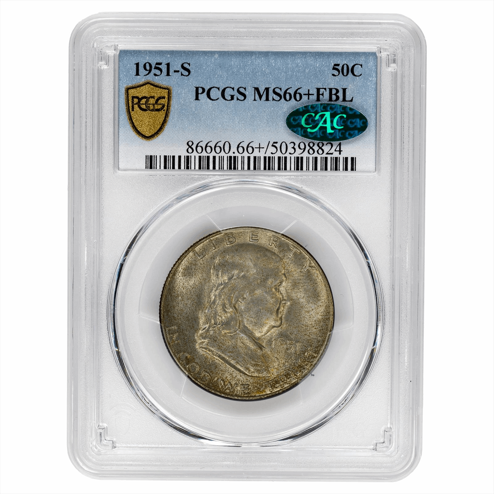 1951-S Franklin Half Dollar PCGS CAC MS 66+ FBL