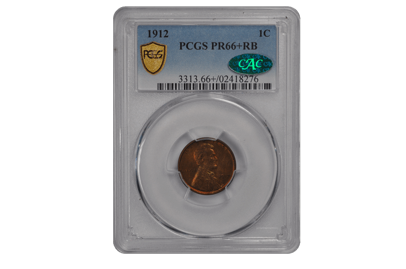 1912 1C Lincoln Cent - Type 1 Wheat Reverse PCGS RB (CAC) #3514-1 PR66+