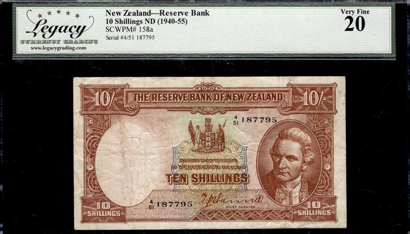 New Zealand Reserve Bank 10 Shillings ND 1940-55 Very Fine 20 
