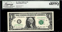 Fr. 1934-J 2009 $1 FW Federal Reserve Note Superb Gem New 68PPQ 