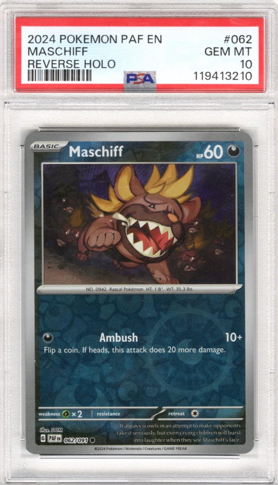 2024 Pokemon PAF En Maschiff Reverse Holo #062 PSA GEM MT 10 
