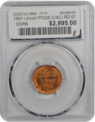 1951 Lincoln PCGS (CAC) RD 67 