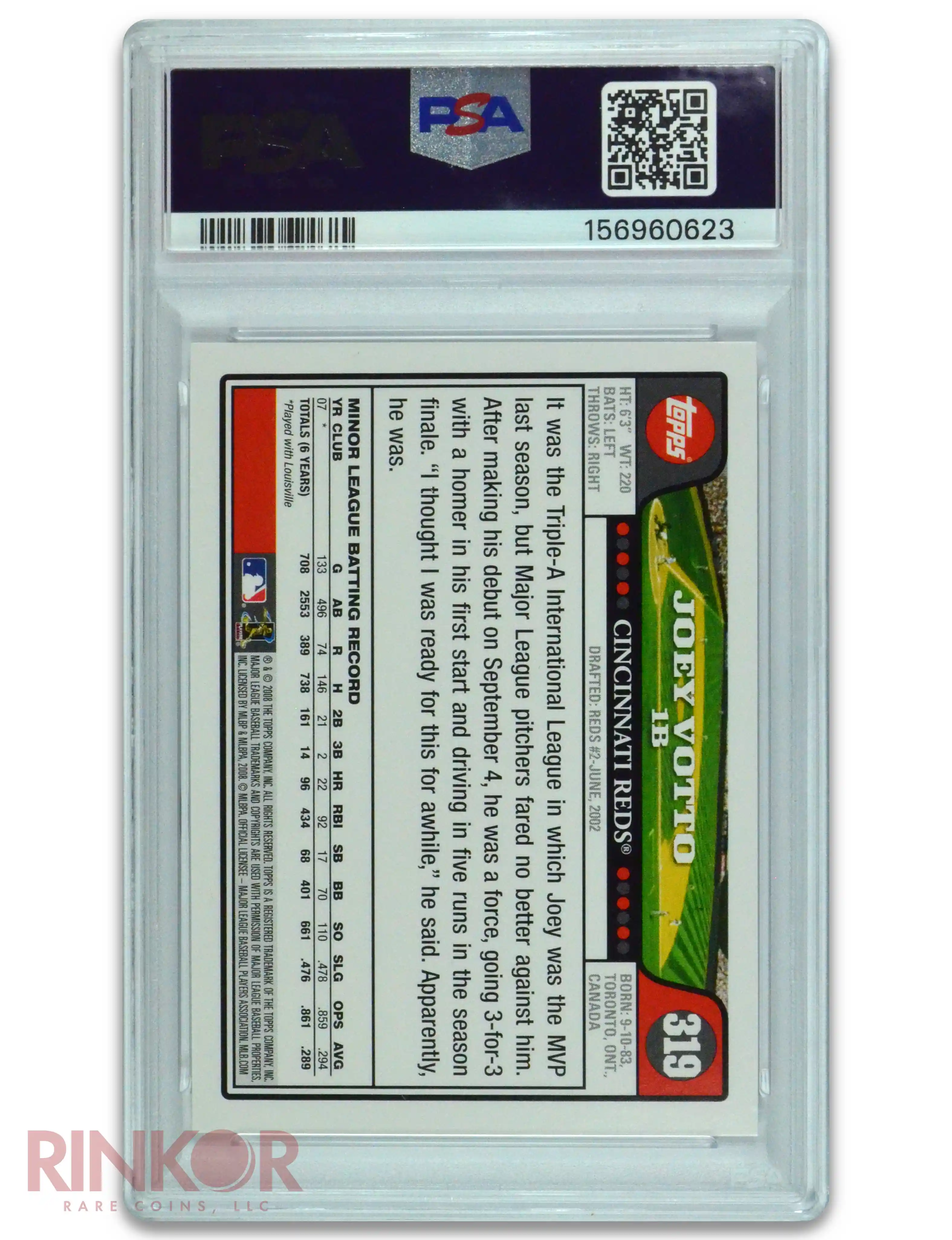 2008 Topps Joey Votto #319 PSA GEM MT 10