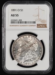 1891 O $1 NGC AU55 AU55