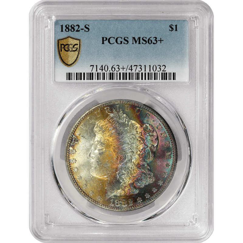 1882-S $1 Morgan Silver Dollar - RAINBOW Toned - PCGS MS63+ - Immaculate Coin!