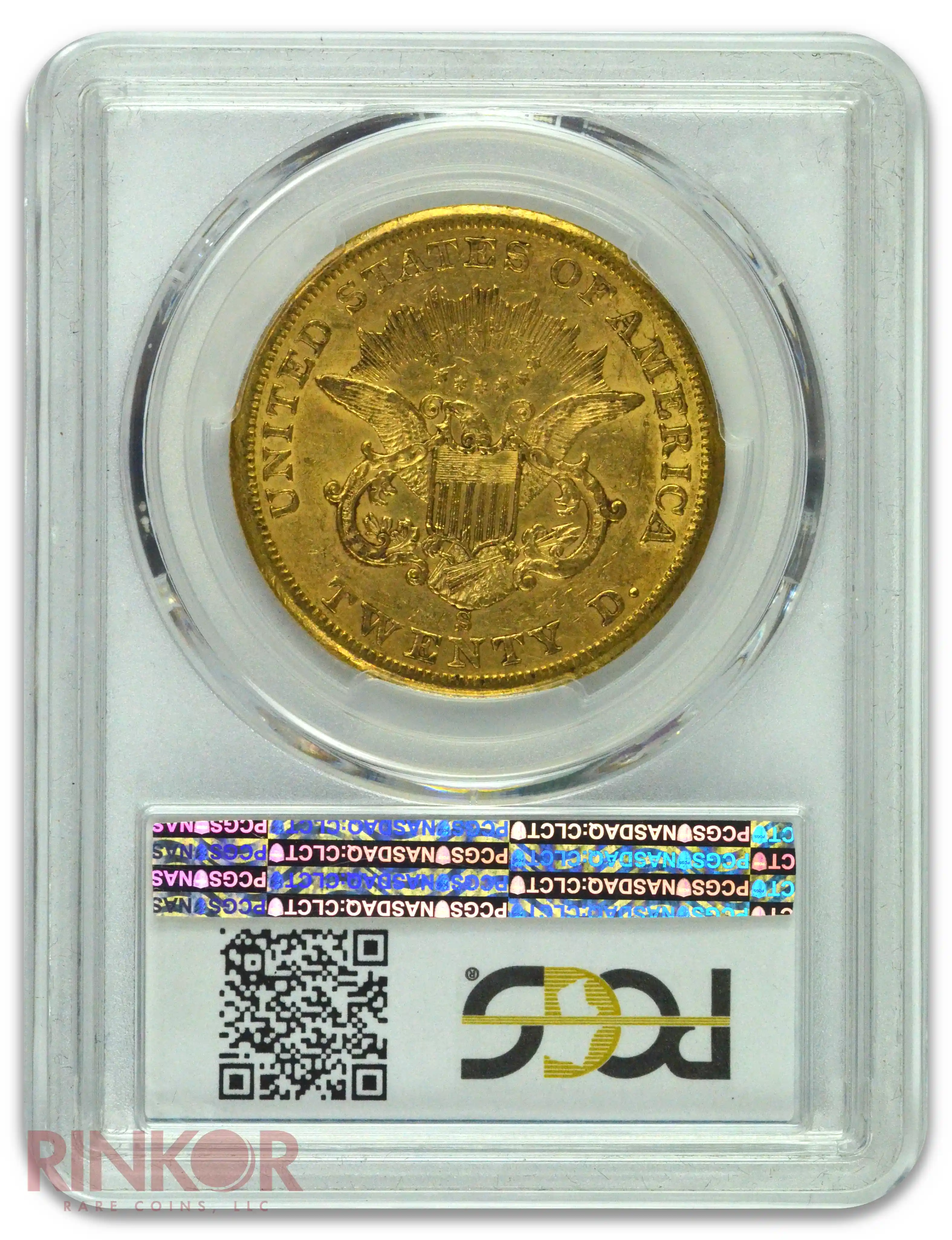 1860-S $20 Liberty Head PCGS AU-53 CAC
