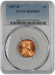 1957-D Lincoln PCGS RD 65