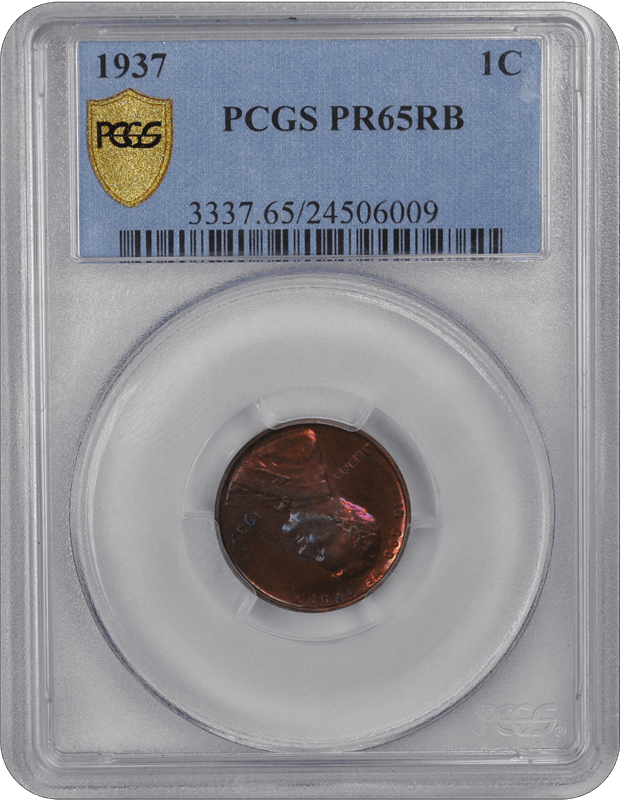 1937 1C Lincoln Cent - Type 1 Wheat Reverse PCGS RB #3685-1 PR65