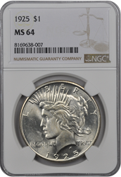 1925  Peace Dollar NGC MS 64