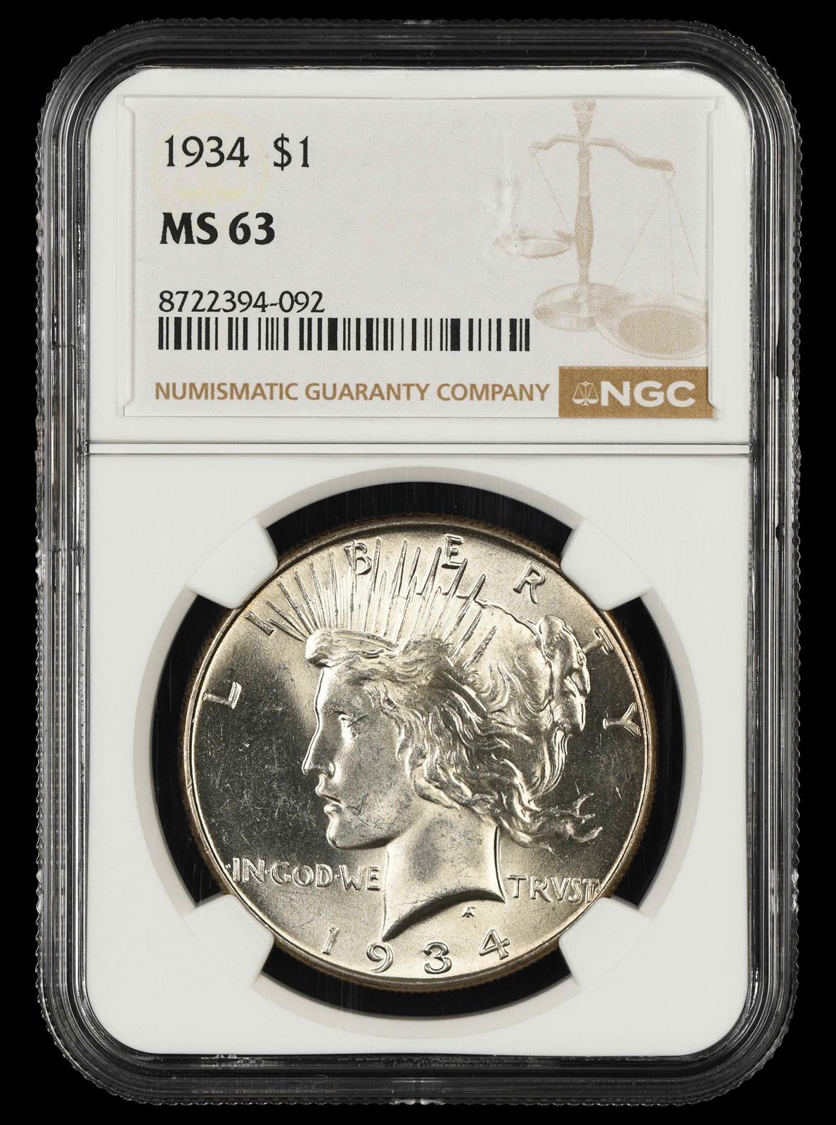 1934 $1 NGC MS 63