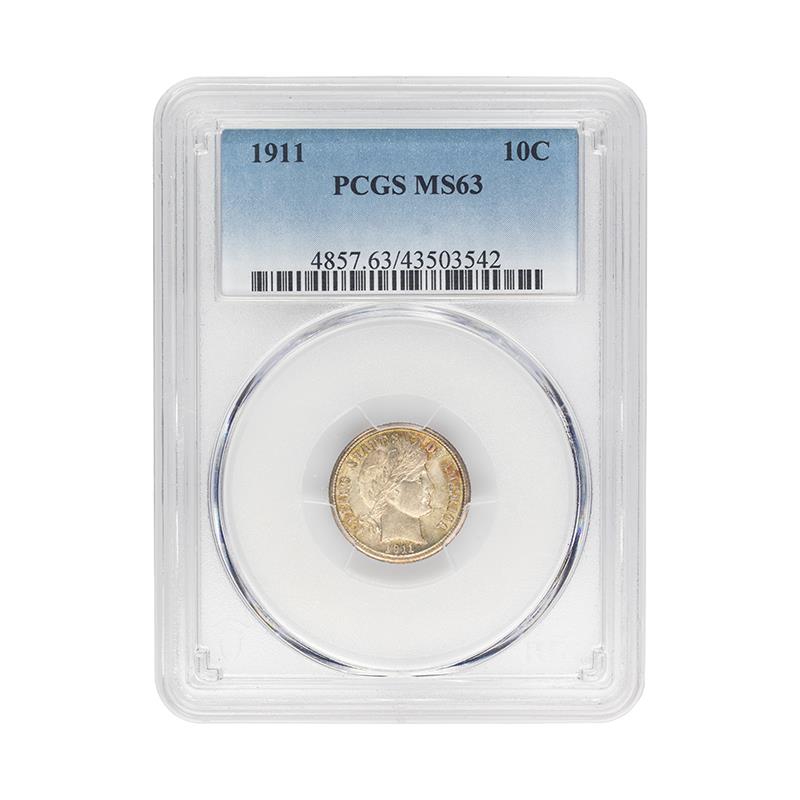 1911 Barber Dime, 10C PCGS MS 63 