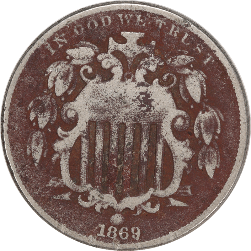 1869 Shield Nickel 5c, Circulated Fine 