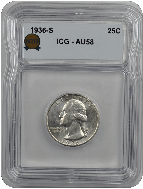 1936-S Quarter  ICG  AU58