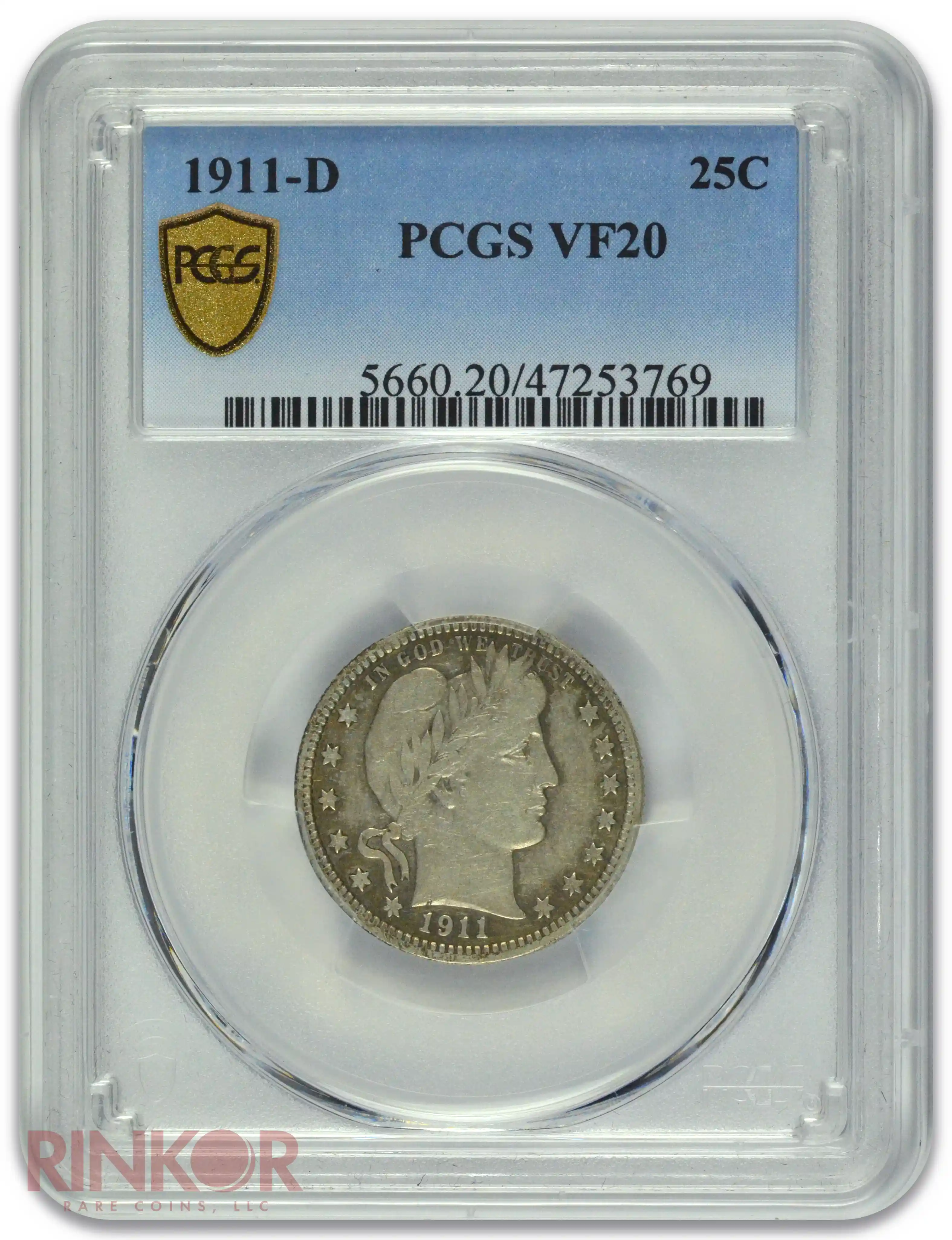 1911-D Barber Quarter PCGS VF-20