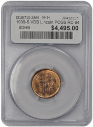 1909-S VDB Lincoln PCGS RD 64