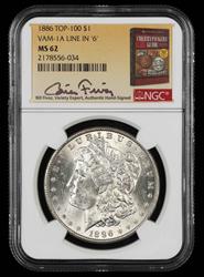 1886 $1 VAM-1A Line in 6 Top 100 Bill Fivaz Signature Label NGC MS 62