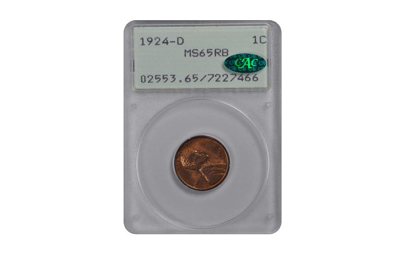 1924-D Lincoln Cent PCGS MS65RB (CAC)  MS 65 