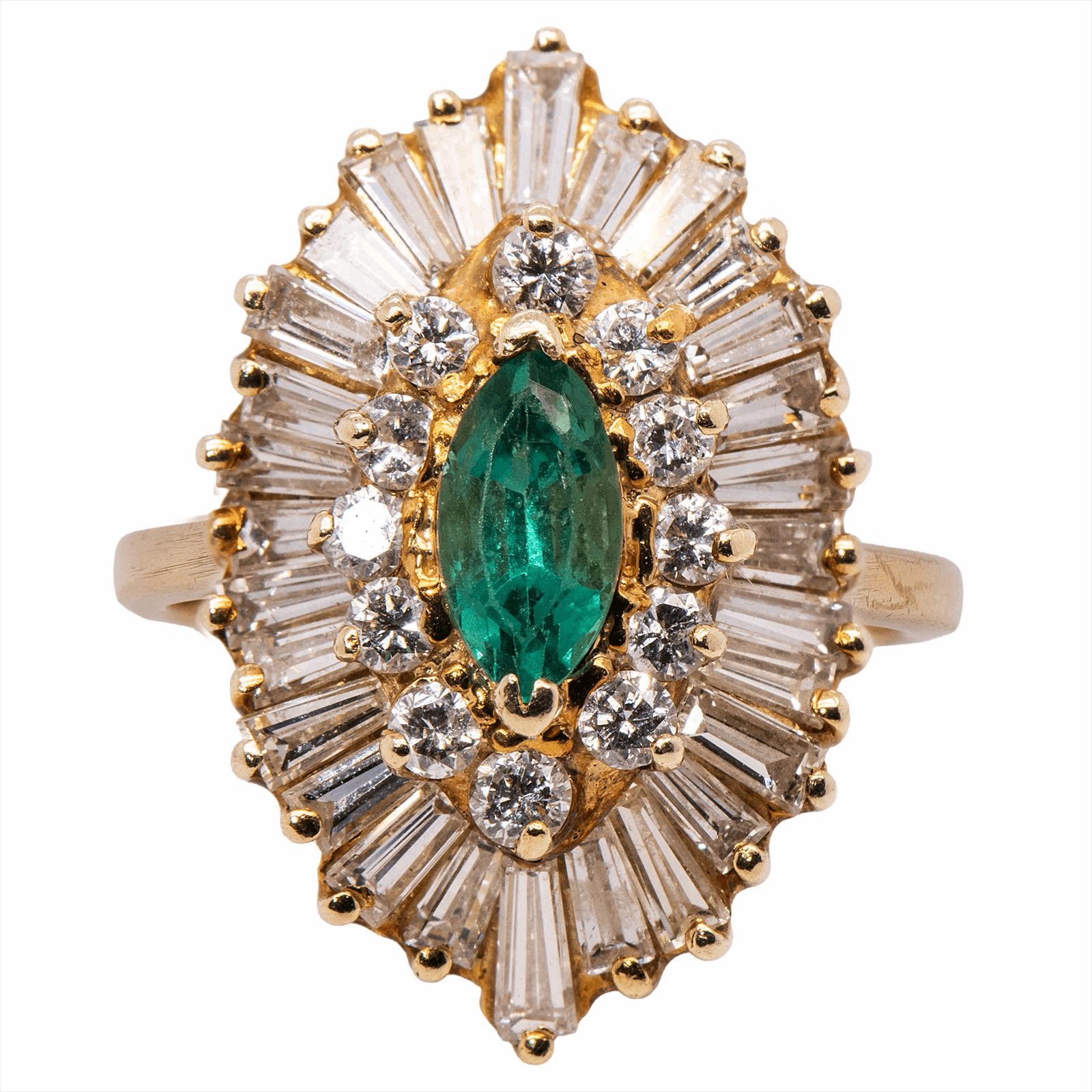 14kt EMERALD AND DIAMOND BALLERINA RING SIZE 5 5.6G 