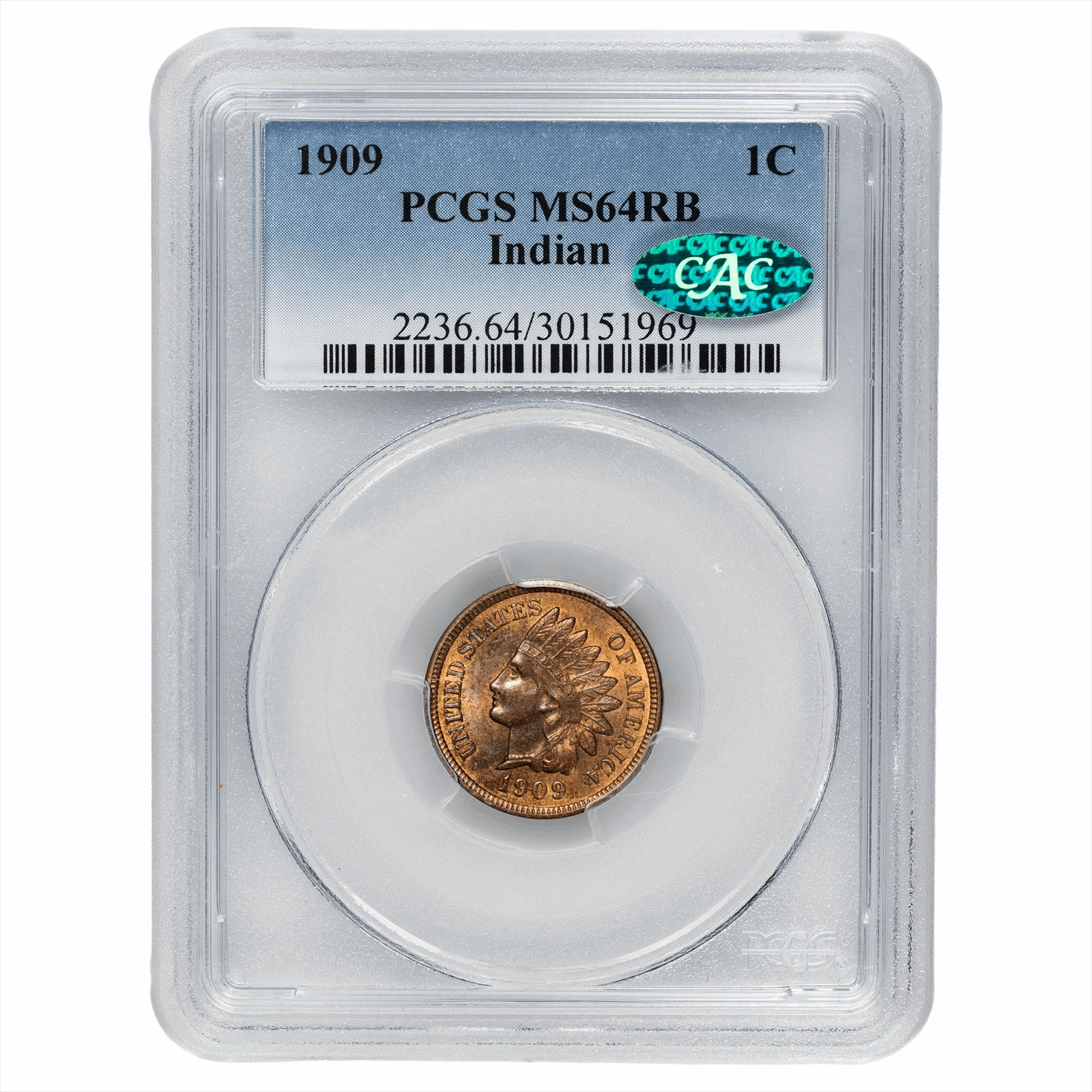 1909 Indian Head Cent 1C PCGS MS 64 RB CAC