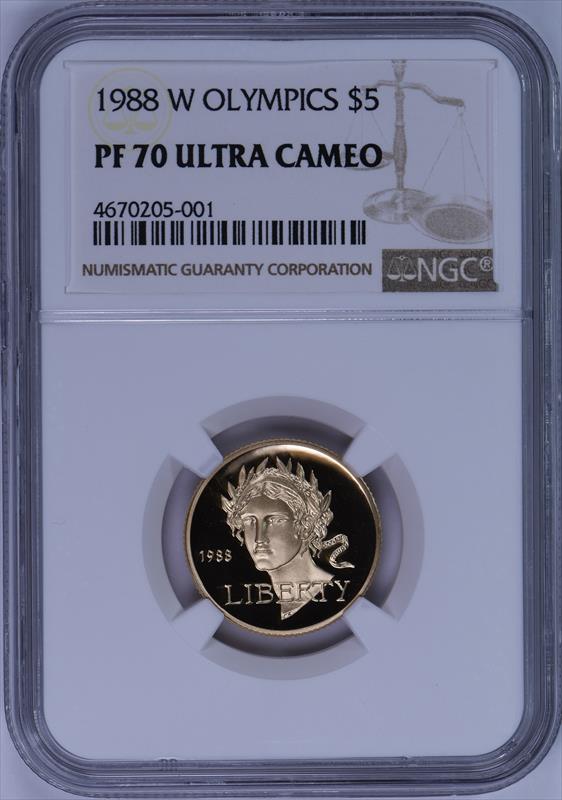 1988-W Olympics $5 Gold Proof NGC PF70 Ultra Cameo PF 70