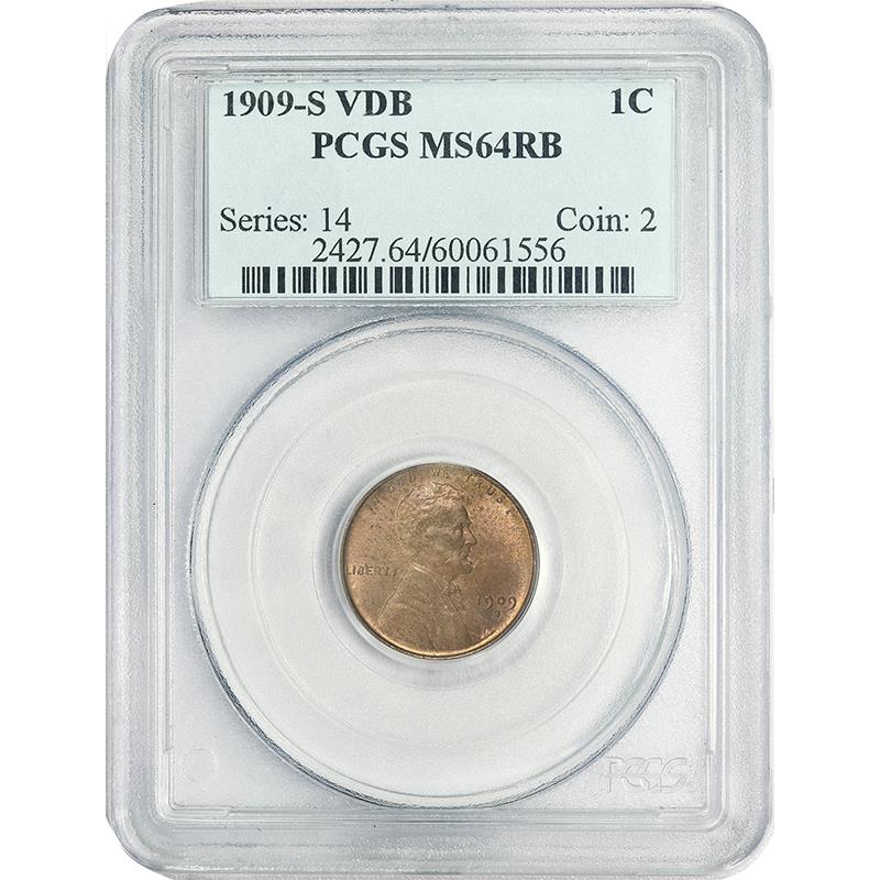 1909-S VDB Lincoln Cent 1c, PCGS  MS-64 RB - Lovely Color