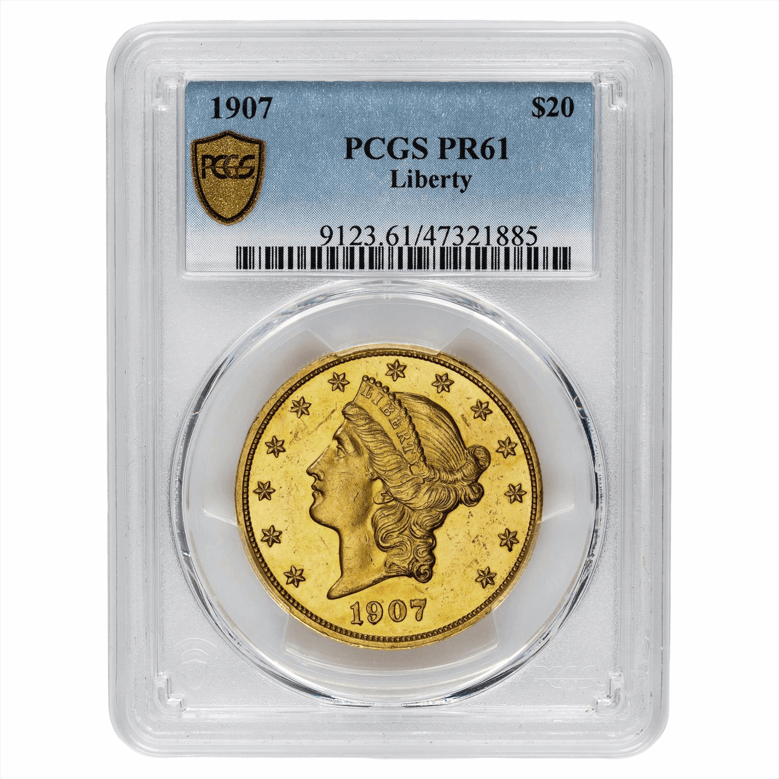 1907 $20 Liberty Liberty Head Double Eagle, PCGS PR 61 - Excellent Eye Appeal