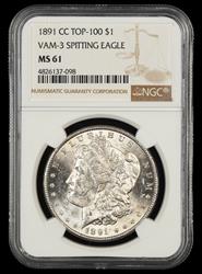 1891 CC $1 VAM 3 Spitting Eagle NGC MS61