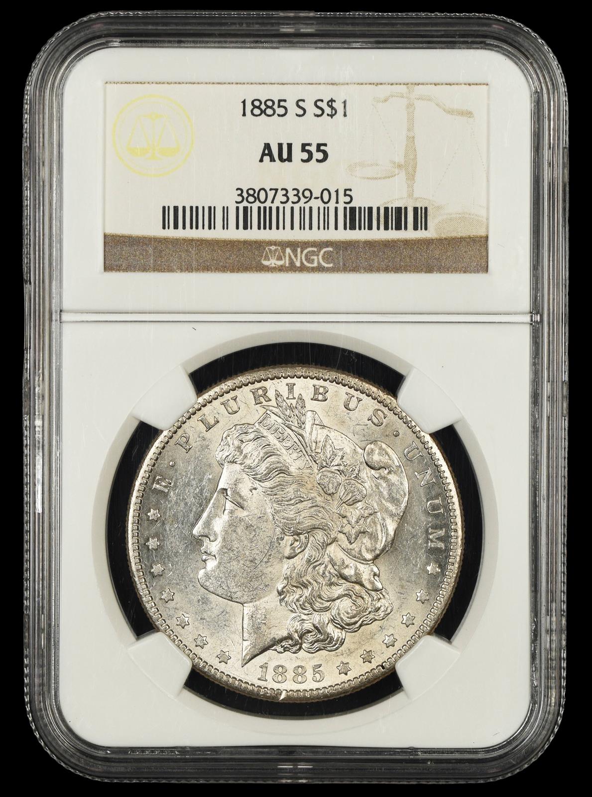 1885 S $1 NGC AU-55
