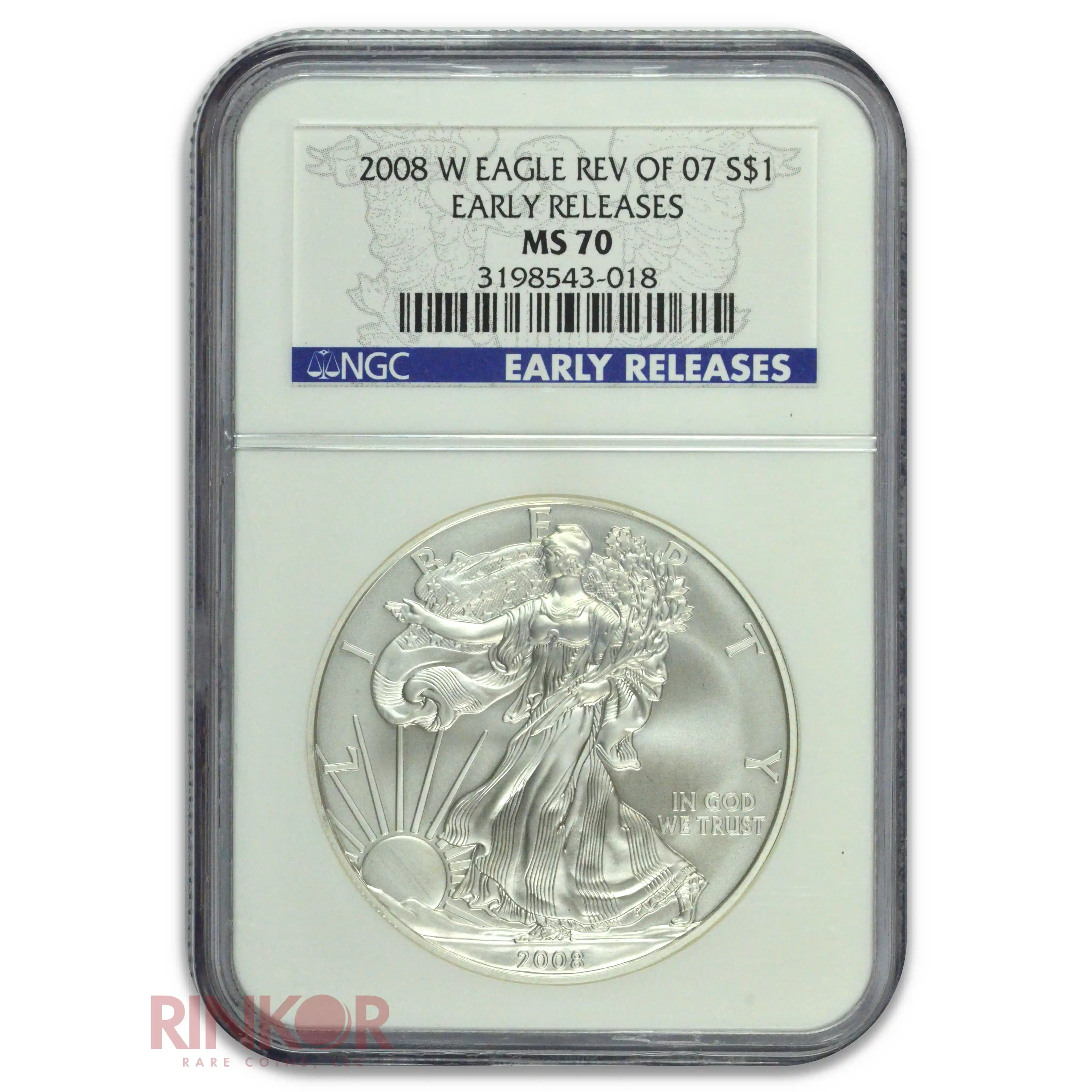2008-W Reverse of 2007 Burnished Silver Eagle Early Releases S$1 NGC MS 70