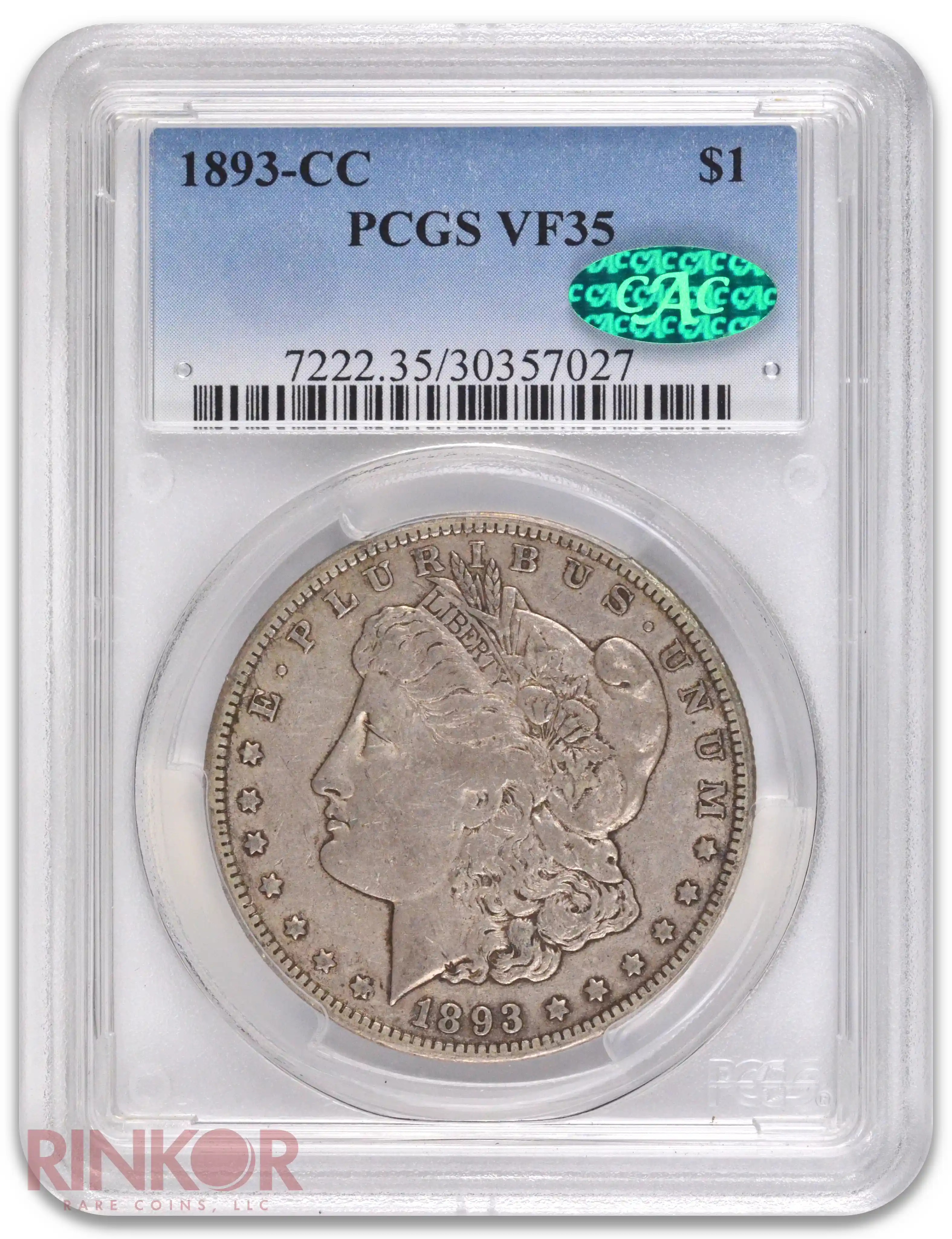 1893-CC $1 Morgan Dollar PCGS VF-35 CAC