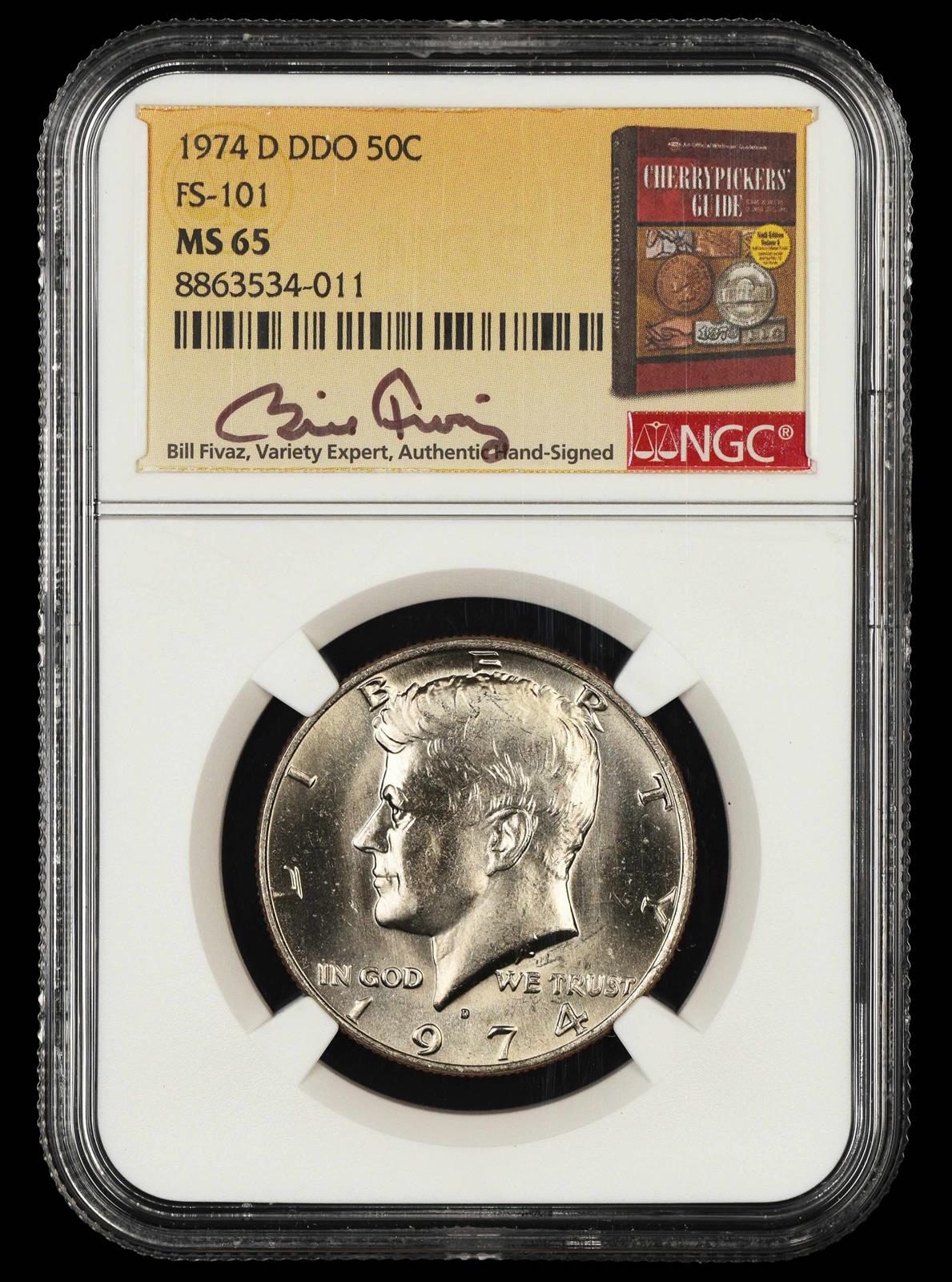 1974 D 50C DDO FS-101 Bill Fivaz Signature Label NGC MS 65