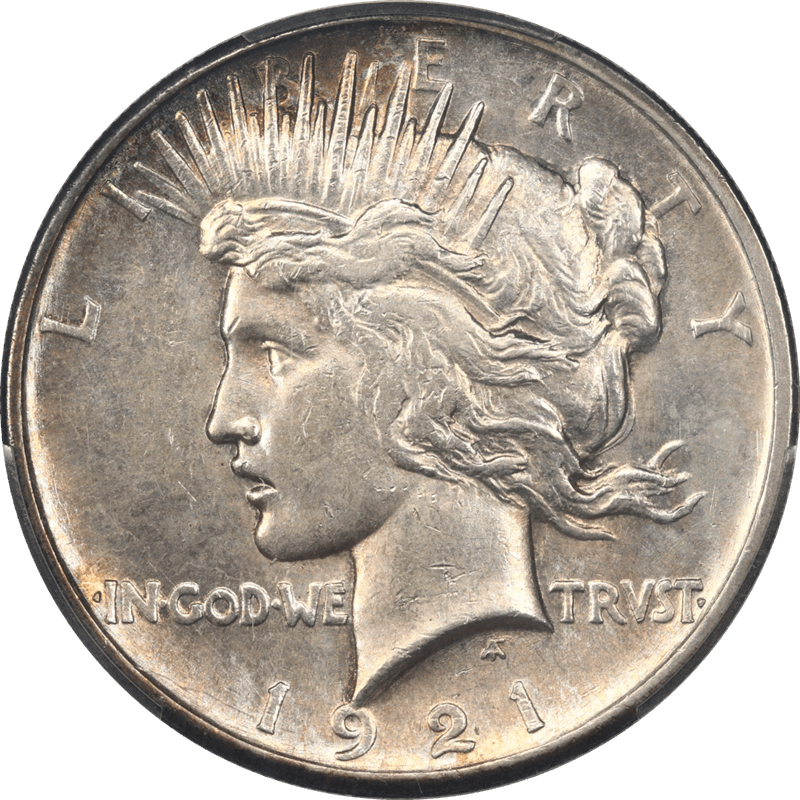 1921 Silver Peace Dollar $1 PCGS MS62 - Smokey Aged Toning