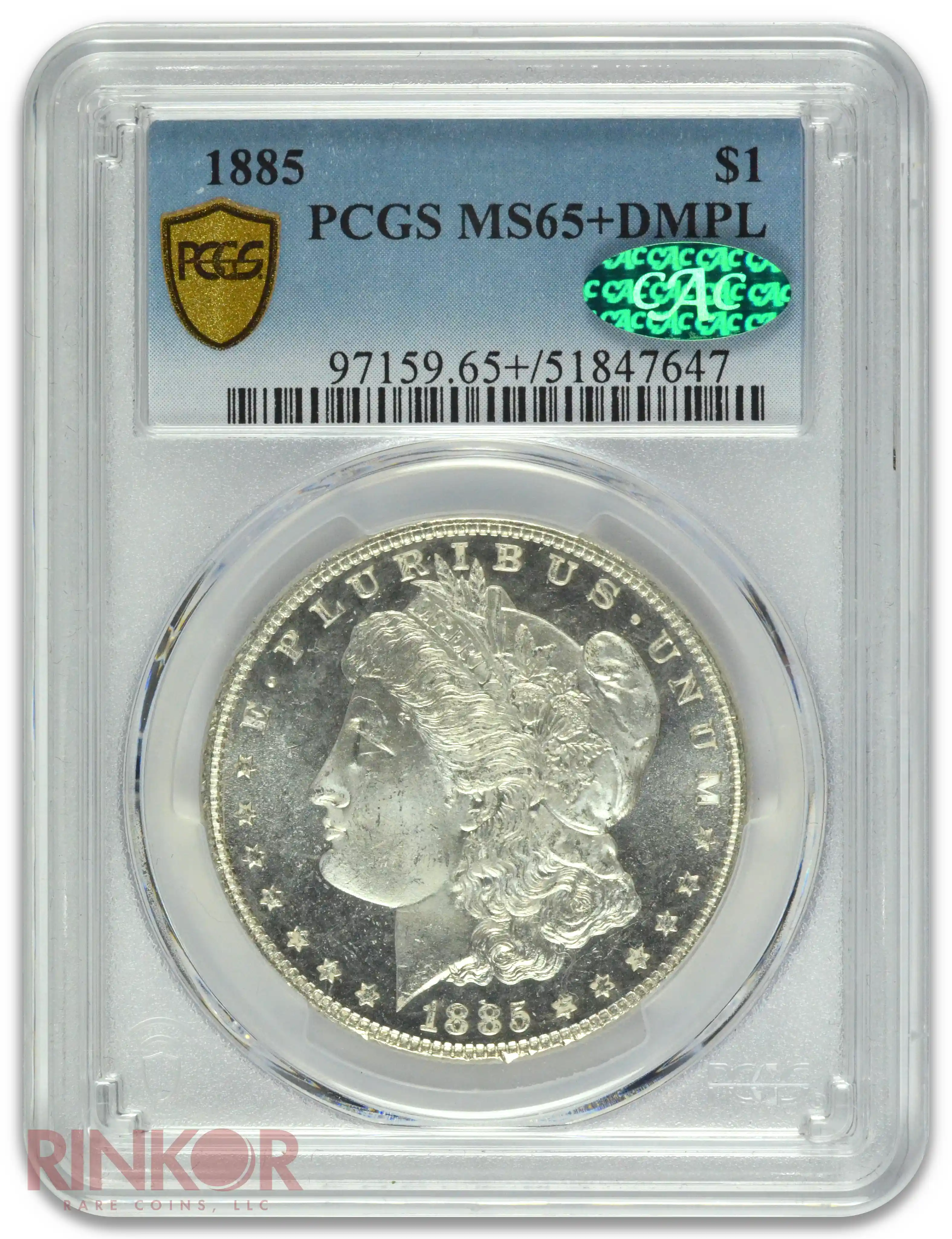 1885 $1 PCGS MS 65+ DMPL CAC