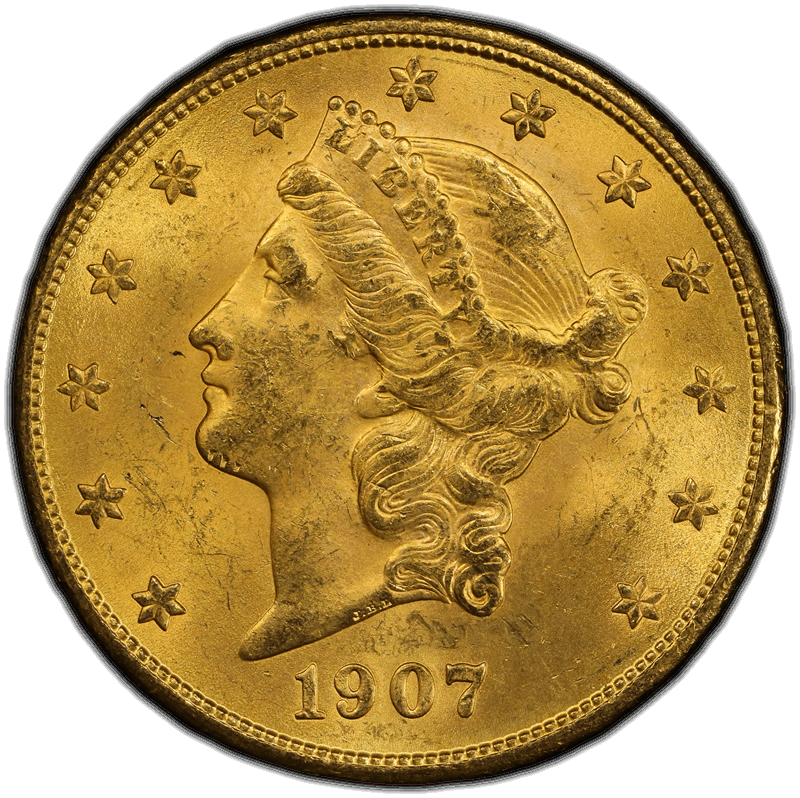 1907-S $20 PCGS MS 63+ CAC