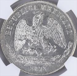 1873 Mexico 1 Peso NGC UNC Det 